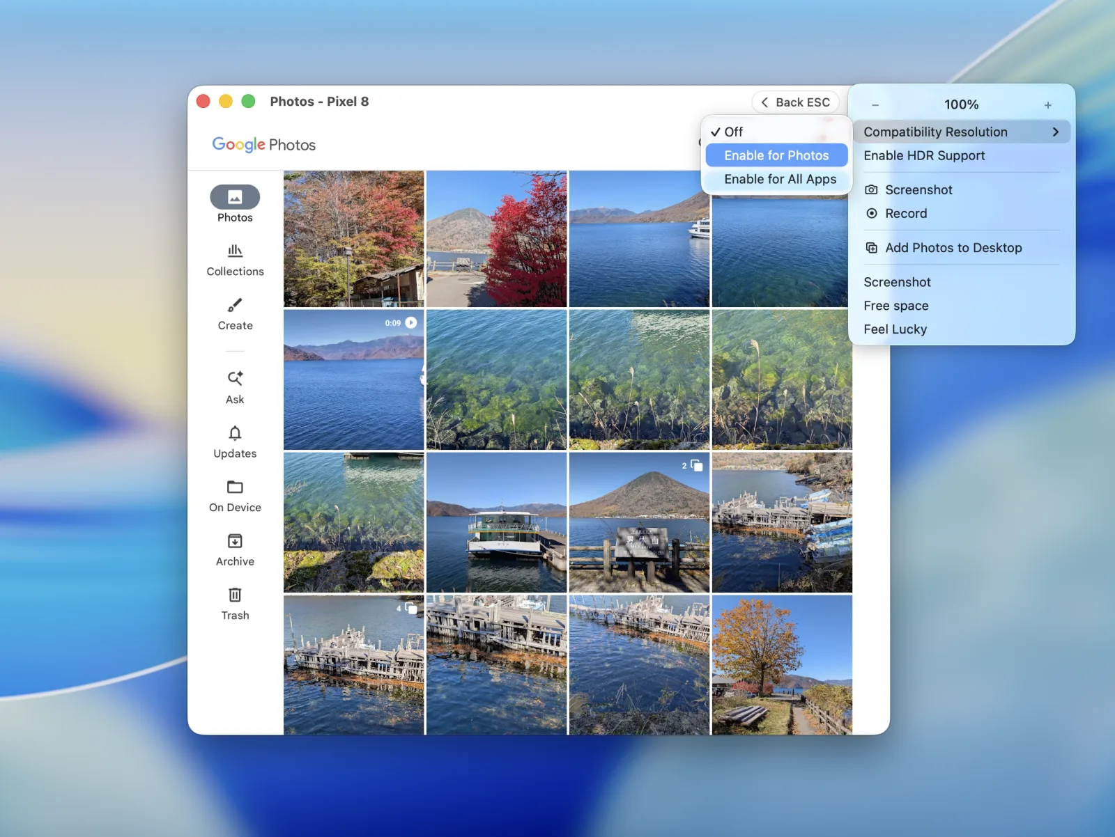 Compatibility Resolution menu in an AndroMeld window